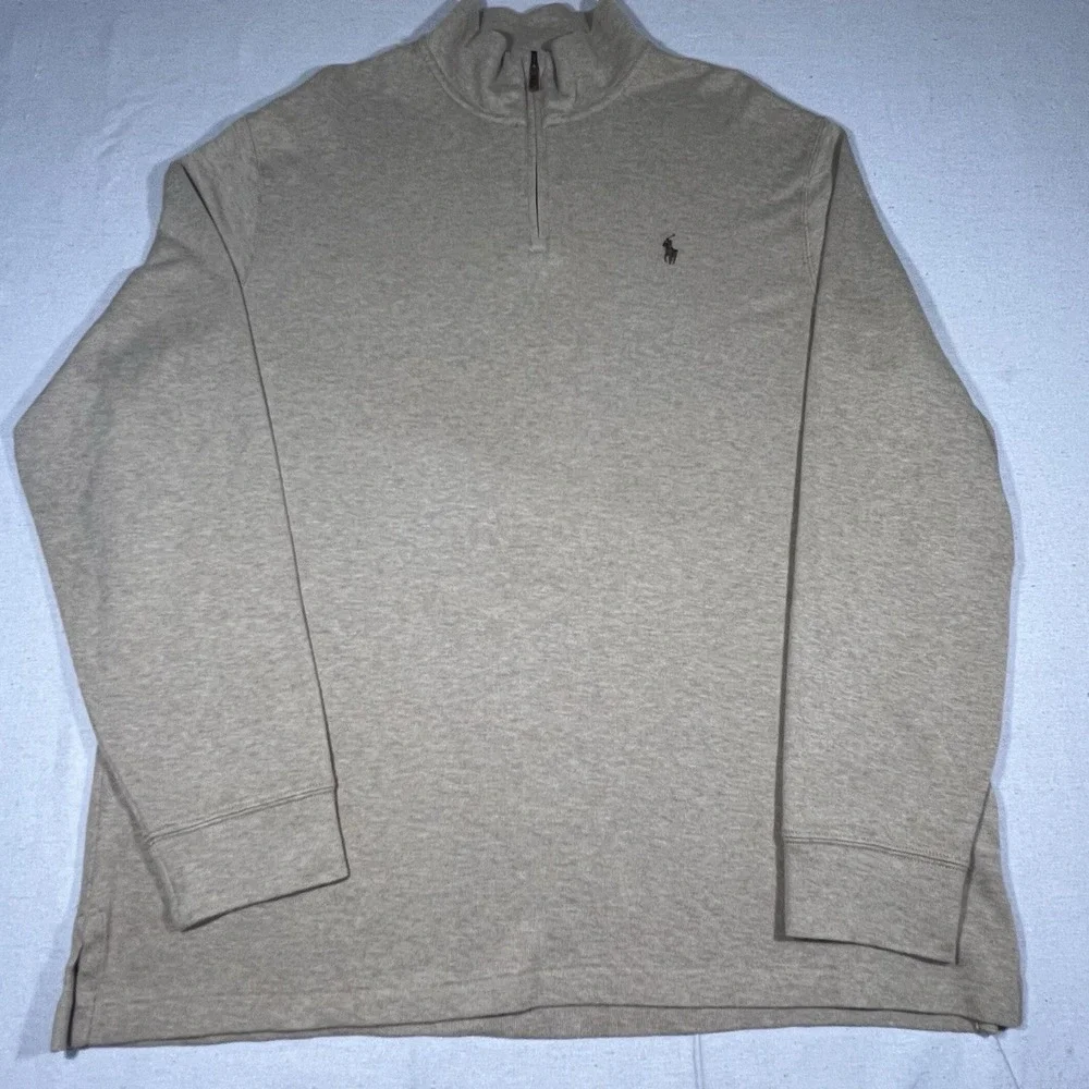 Polo Ralph Lauren Estate Rib‎ Mockneck Quarter Zip Pullover Sweater Tan Size XL